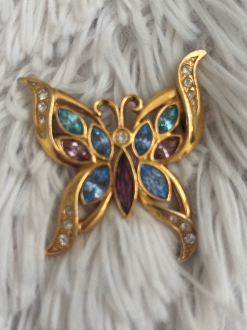 Vintage Avon Gold-Tone Multicolor Crystal Butterfly Pin - Women Jewelry